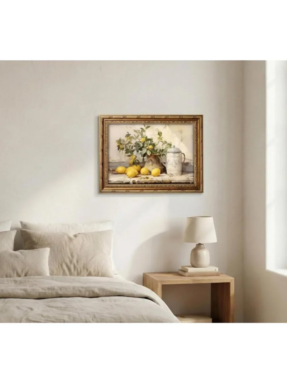 Rustic Vintage Gold Framed Lemon Canvas Wall Art - Farmhouse Kitchen Decor